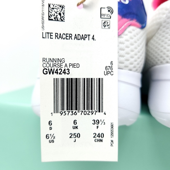 Adidas Slip On Tie Dye Gym Lite Racer Adapt 4.0, Girls size 6.5, New, White - Picture 2 of 9